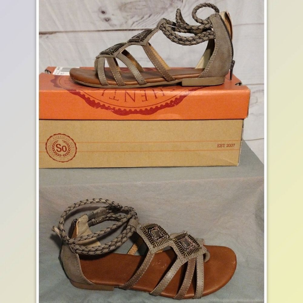 So Strap Ankle Cuff Sandals, Braided Straps And Shimmering Sequins Size 5